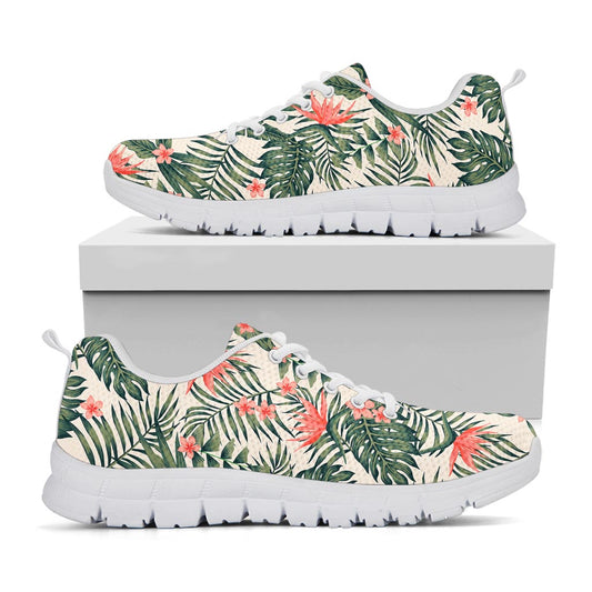 Blossom Tropical Leaves Pattern Print White Running Shoes