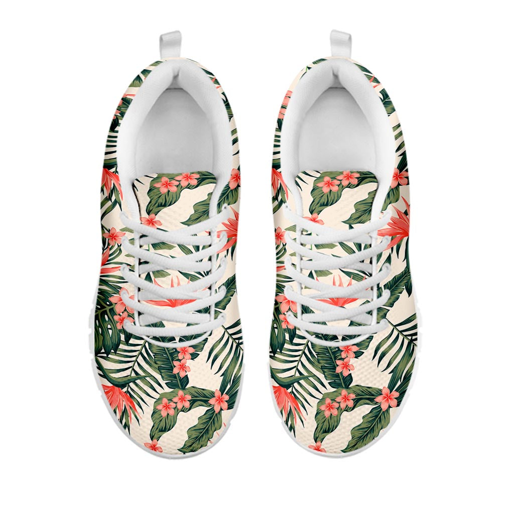 Blossom Tropical Leaves Pattern Print White Running Shoes