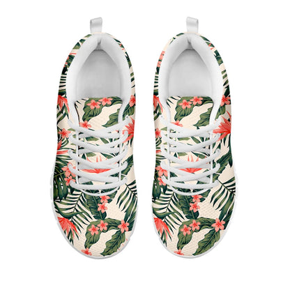 Blossom Tropical Leaves Pattern Print White Running Shoes