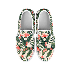 Blossom Tropical Leaves Pattern Print White Slip On Sneakers