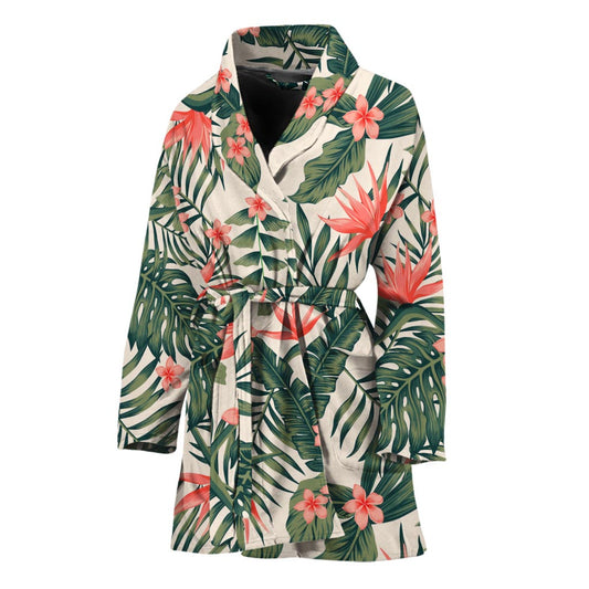 Blossom Tropical Leaves Pattern Print Women's Bathrobe