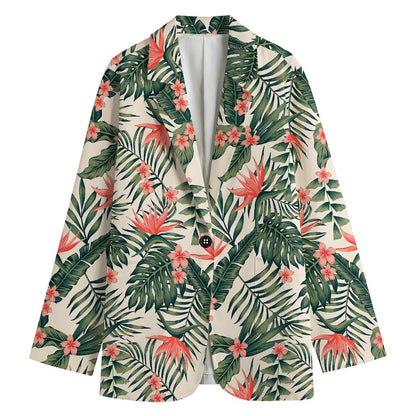 Blossom Tropical Leaves Pattern Print Women's Blazer