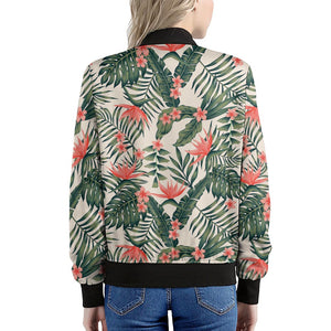 Blossom Tropical Leaves Pattern Print Women's Bomber Jacket