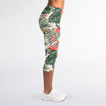 Blossom Tropical Leaves Pattern Print Women's Capri Leggings