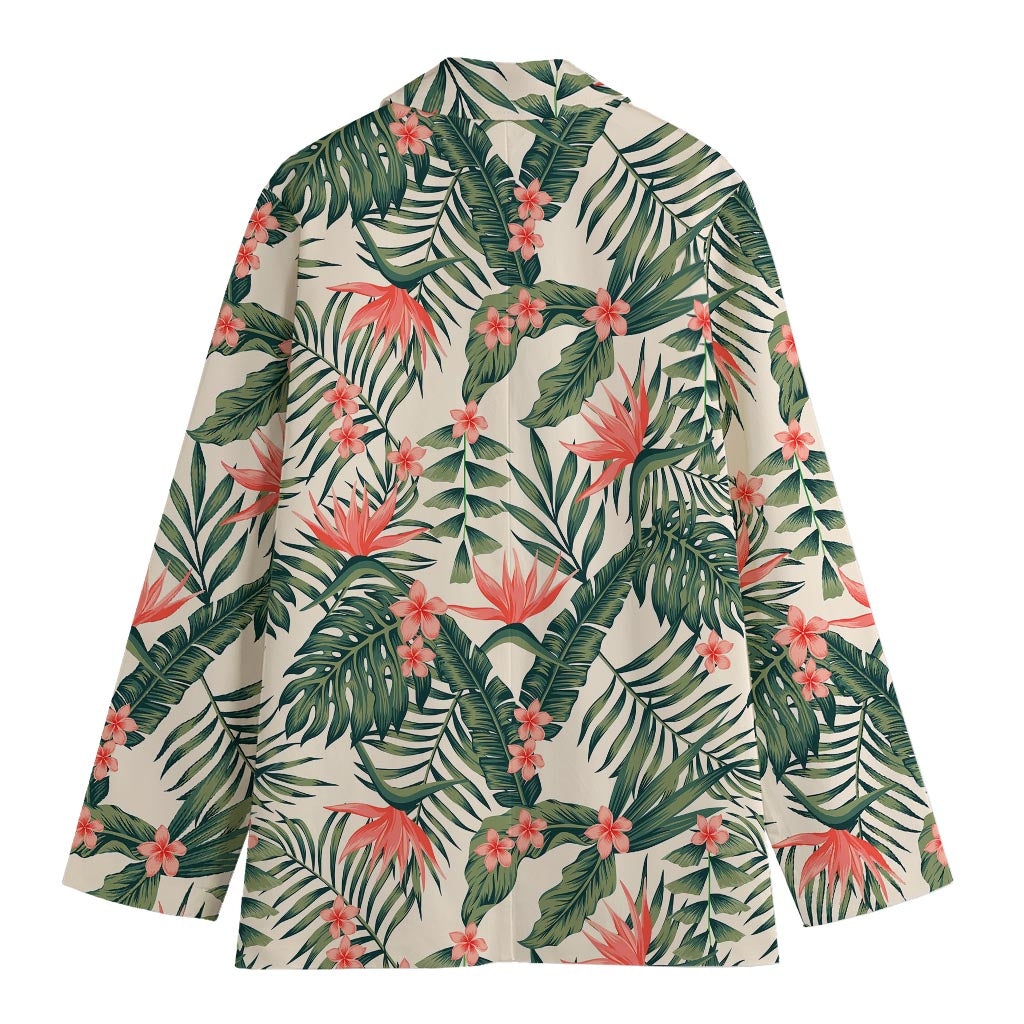 Blossom Tropical Leaves Pattern Print Women's Cotton Blazer