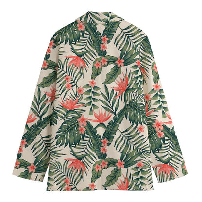 Blossom Tropical Leaves Pattern Print Women's Cotton Blazer