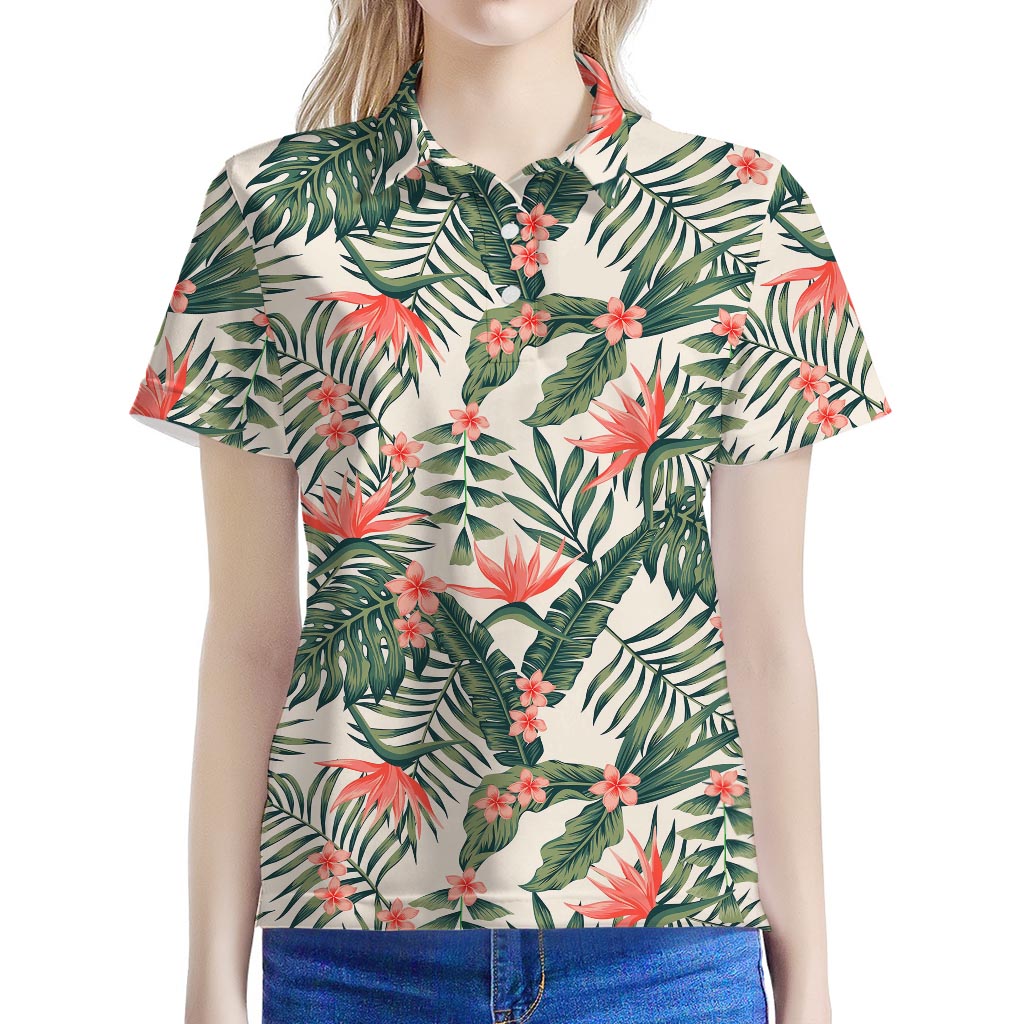 Blossom Tropical Leaves Pattern Print Women's Polo Shirt