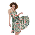 Blossom Tropical Leaves Pattern Print Sleeveless Knee Length Dress