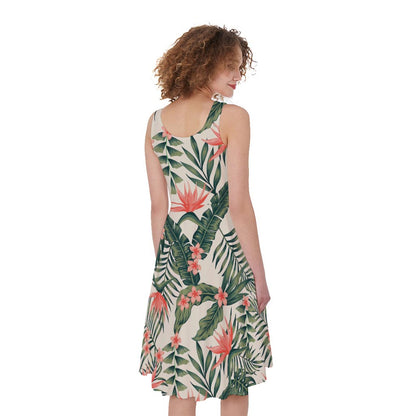 Blossom Tropical Leaves Pattern Print Women's Sleeveless Dress
