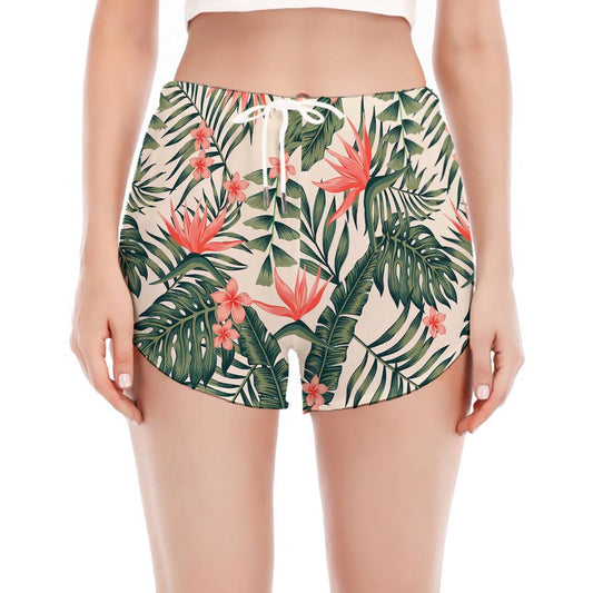 Blossom Tropical Leaves Pattern Print Women's Split Running Shorts