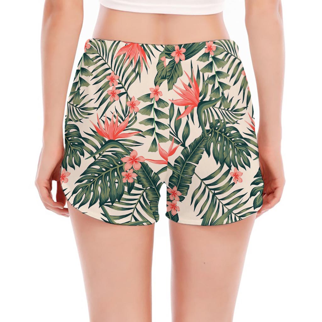 Blossom Tropical Leaves Pattern Print Women's Split Running Shorts