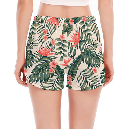 Blossom Tropical Leaves Pattern Print Women's Split Running Shorts
