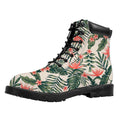 Blossom Tropical Leaves Pattern Print Padded Collar Lace Up Boots