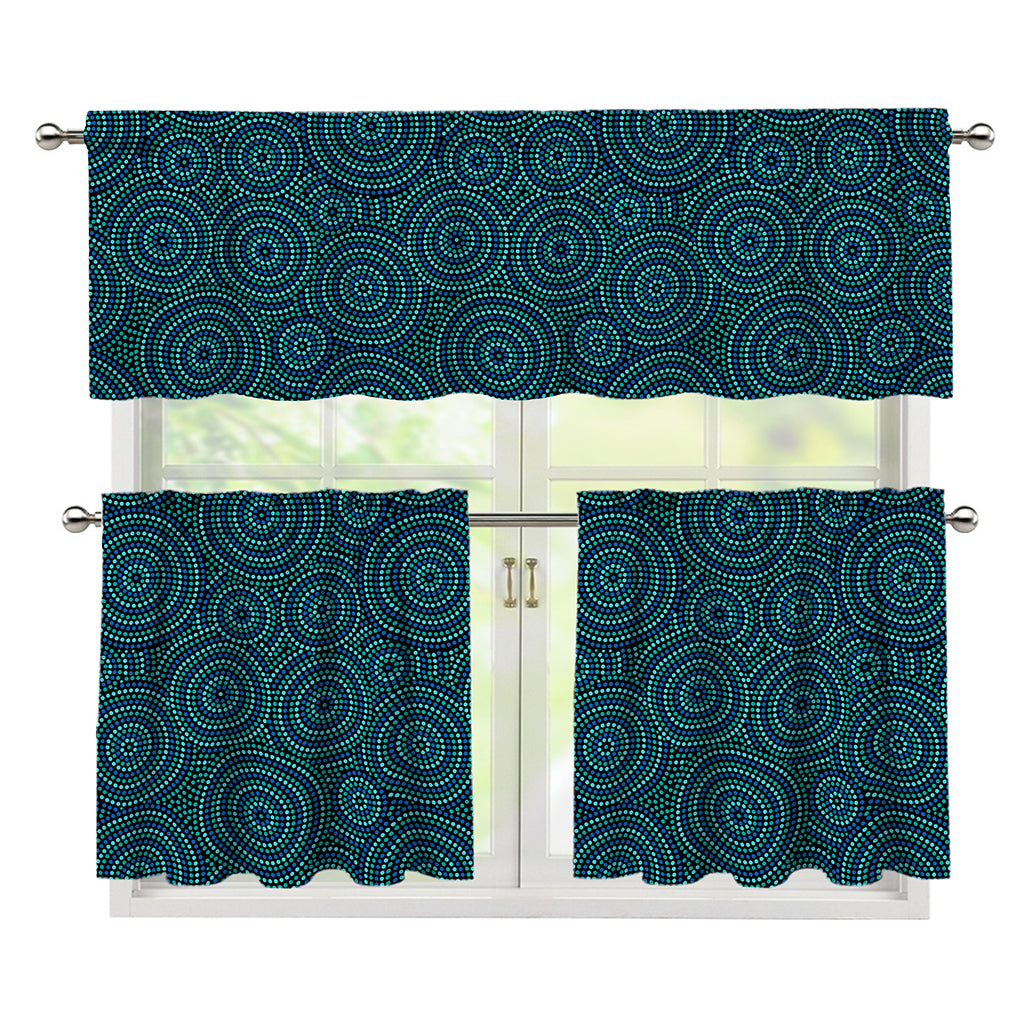 Blue Aboriginal Dot Pattern Print 3 Piece Kitchen Curtains