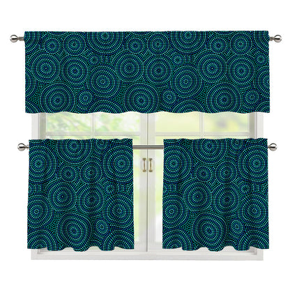 Blue Aboriginal Dot Pattern Print 3 Piece Kitchen Curtains