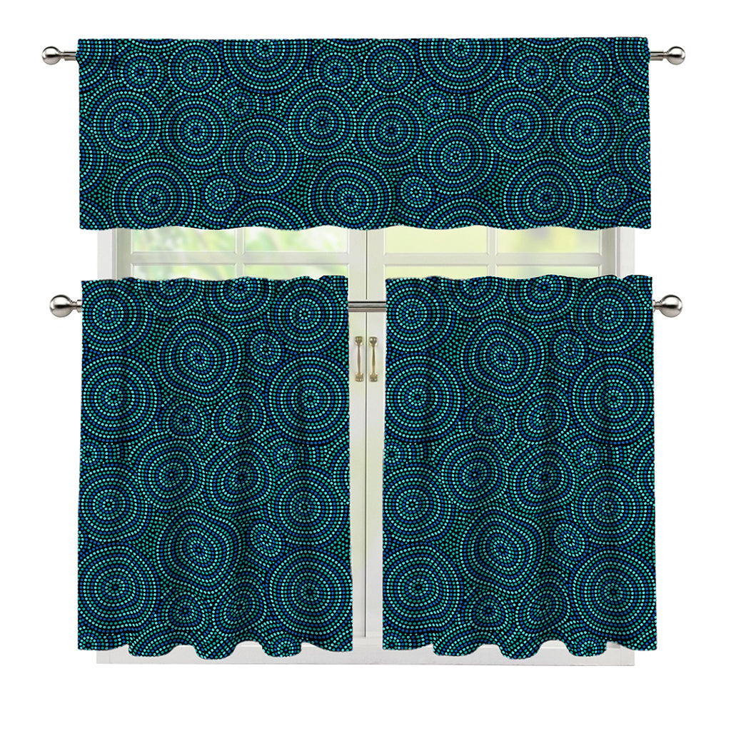 Blue Aboriginal Dot Pattern Print 3 Piece Kitchen Curtains