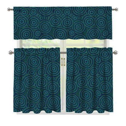 Blue Aboriginal Dot Pattern Print 3 Piece Kitchen Curtains