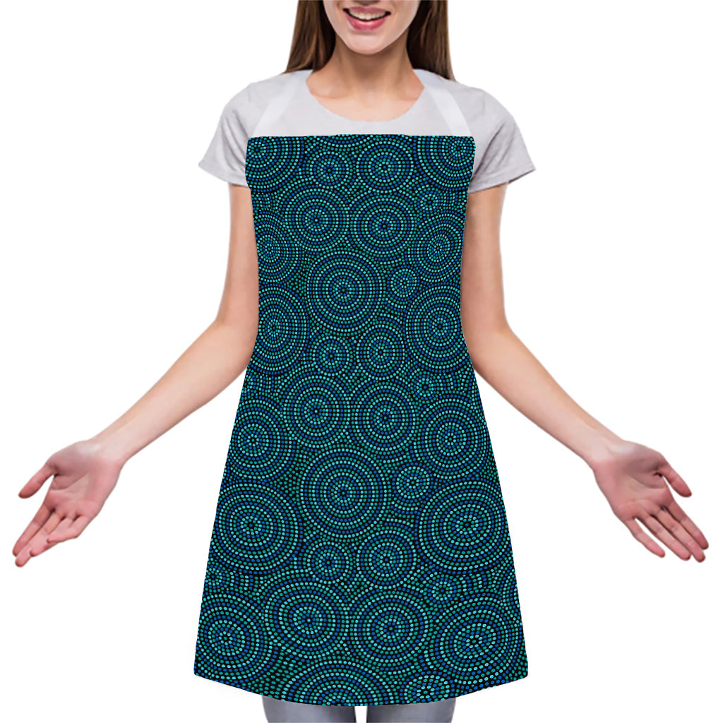 Blue Aboriginal Dot Pattern Print Adjustable Apron