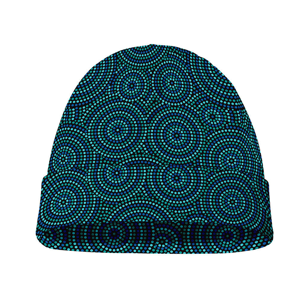 Blue Aboriginal Dot Pattern Print Beanie