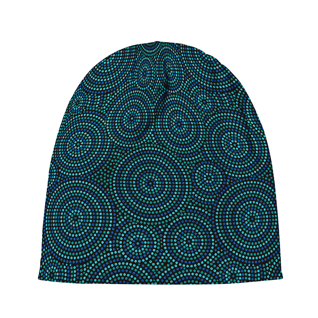Blue Aboriginal Dot Pattern Print Beanie