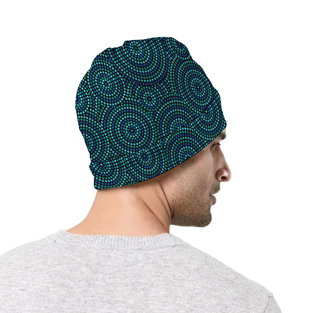 Blue Aboriginal Dot Pattern Print Beanie