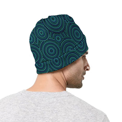 Blue Aboriginal Dot Pattern Print Beanie