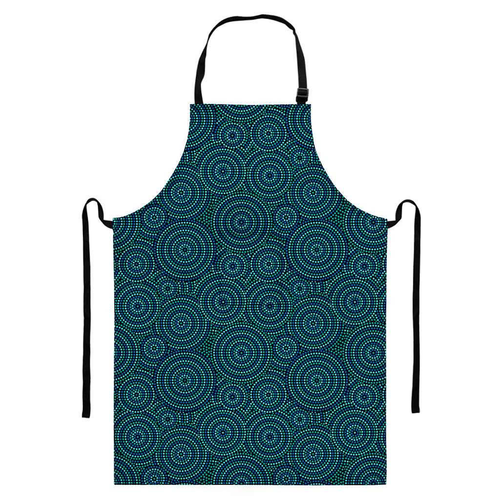 Blue Aboriginal Dot Pattern Print Bib Apron With Pocket