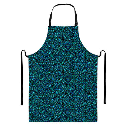 Blue Aboriginal Dot Pattern Print Bib Apron With Pocket