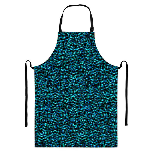 Blue Aboriginal Dot Pattern Print Bib Apron With Pocket