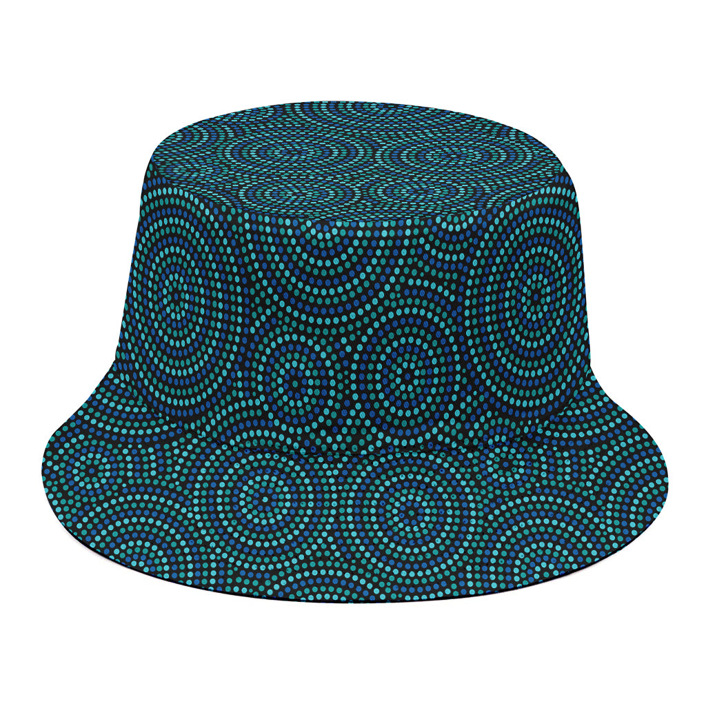 Blue Aboriginal Dot Pattern Print Bucket Hat