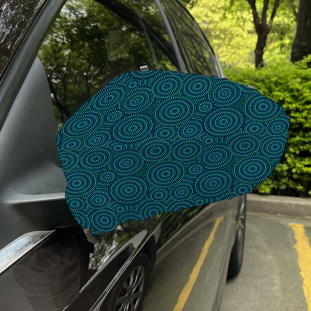 Blue Aboriginal Dot Pattern Print Car Side Mirror Covers