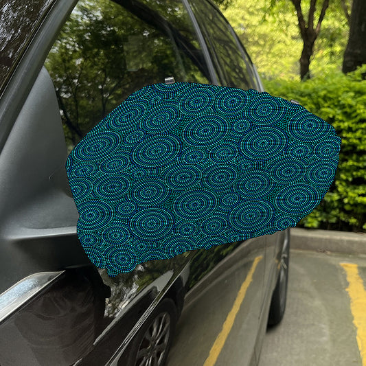 Blue Aboriginal Dot Pattern Print Car Side Mirror Covers