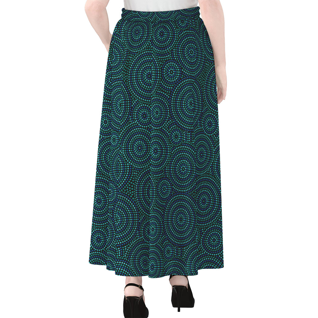 Blue Aboriginal Dot Pattern Print Chiffon Maxi Skirt