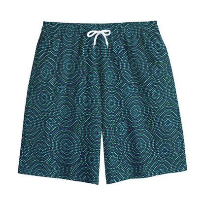 Blue Aboriginal Dot Pattern Print Cotton Shorts