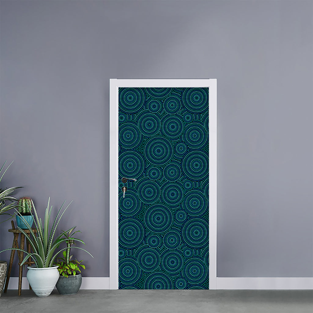 Blue Aboriginal Dot Pattern Print Door Sticker