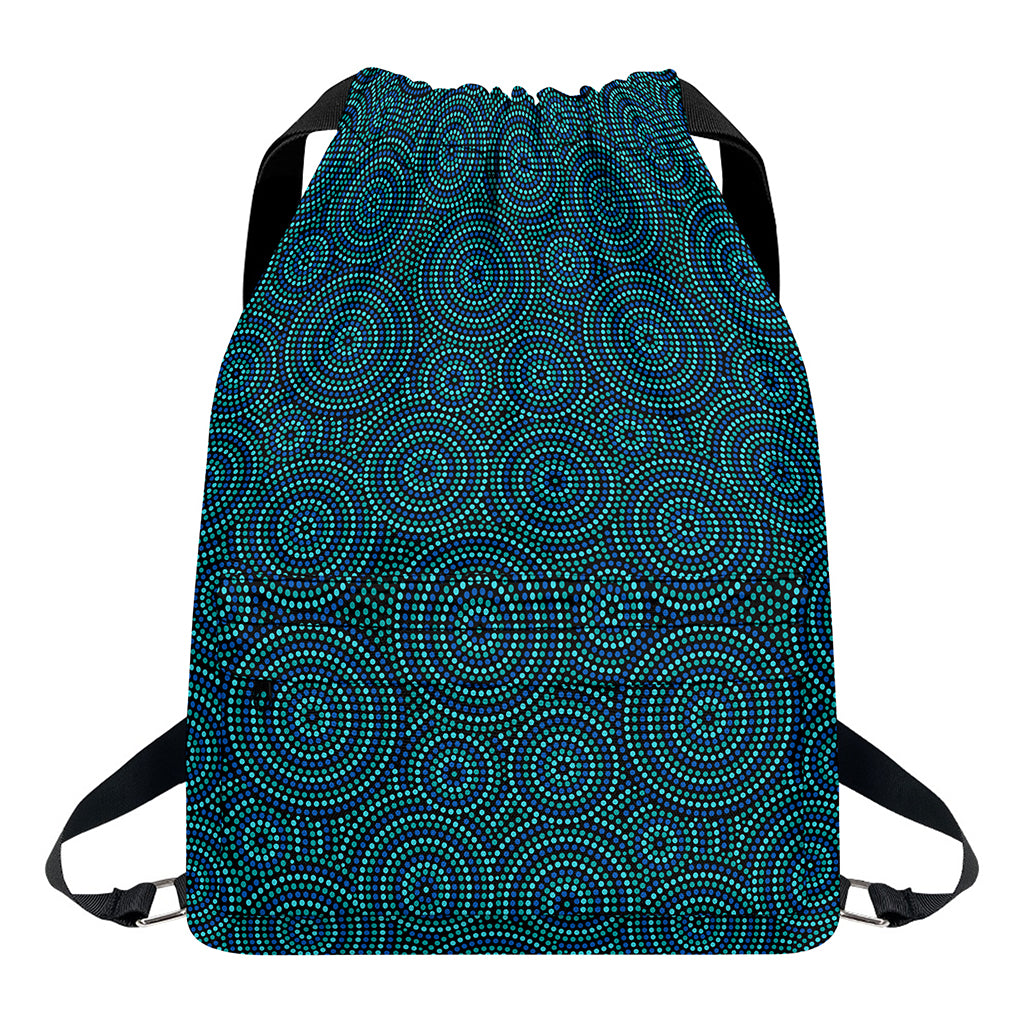 Blue Aboriginal Dot Pattern Print Drawstring Backpack