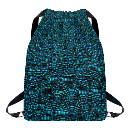 Blue Aboriginal Dot Pattern Print Drawstring Backpack