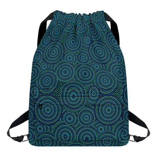 Blue Aboriginal Dot Pattern Print Drawstring Backpack