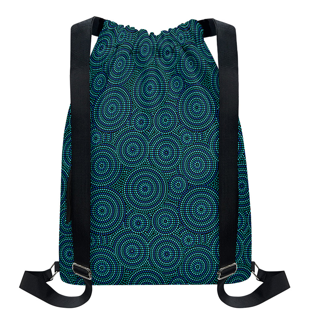 Blue Aboriginal Dot Pattern Print Drawstring Backpack