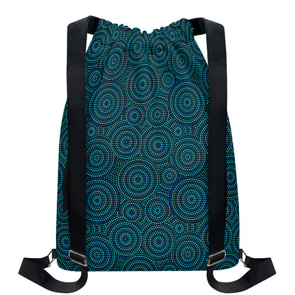 Blue Aboriginal Dot Pattern Print Drawstring Backpack