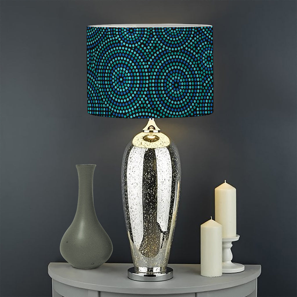 Blue Aboriginal Dot Pattern Print Drum Lamp Shade