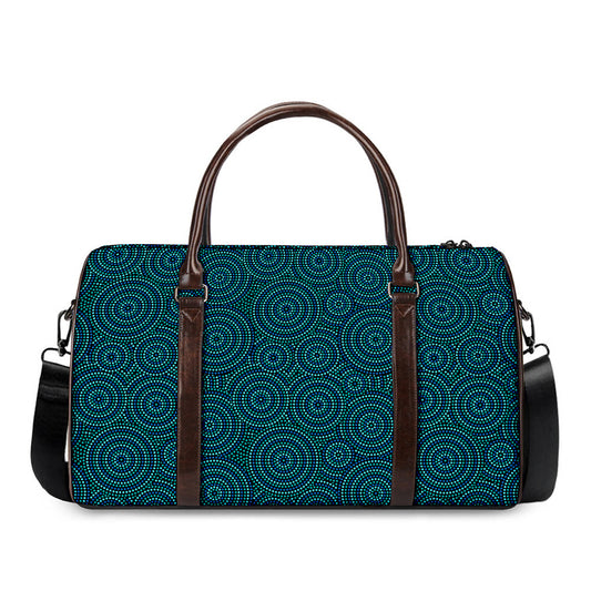 Blue Aboriginal Dot Pattern Print Duffle Bag