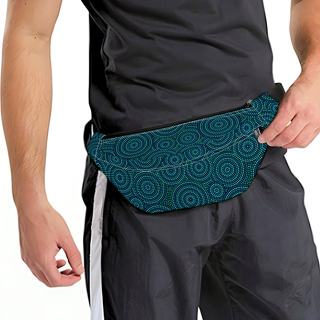 Blue Aboriginal Dot Pattern Print Fanny Pack