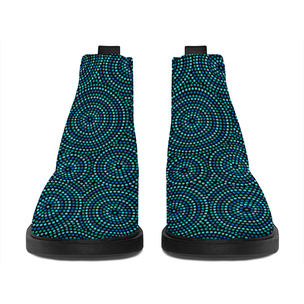 Blue Aboriginal Dot Pattern Print Flat Ankle Boots