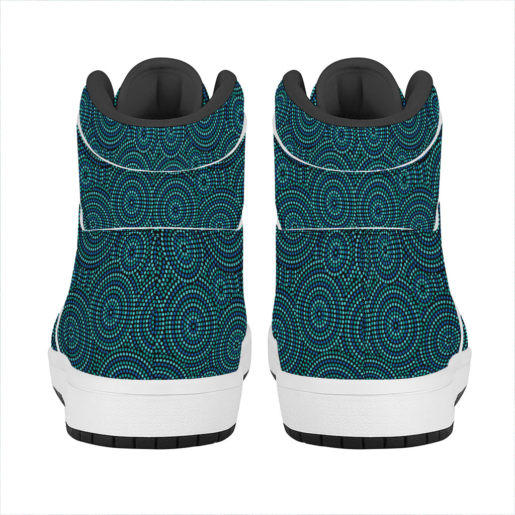 Blue Aboriginal Dot Pattern Print High Top Leather Sneakers