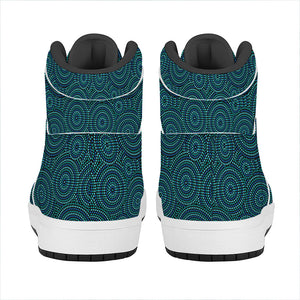 Blue Aboriginal Dot Pattern Print High Top Leather Sneakers