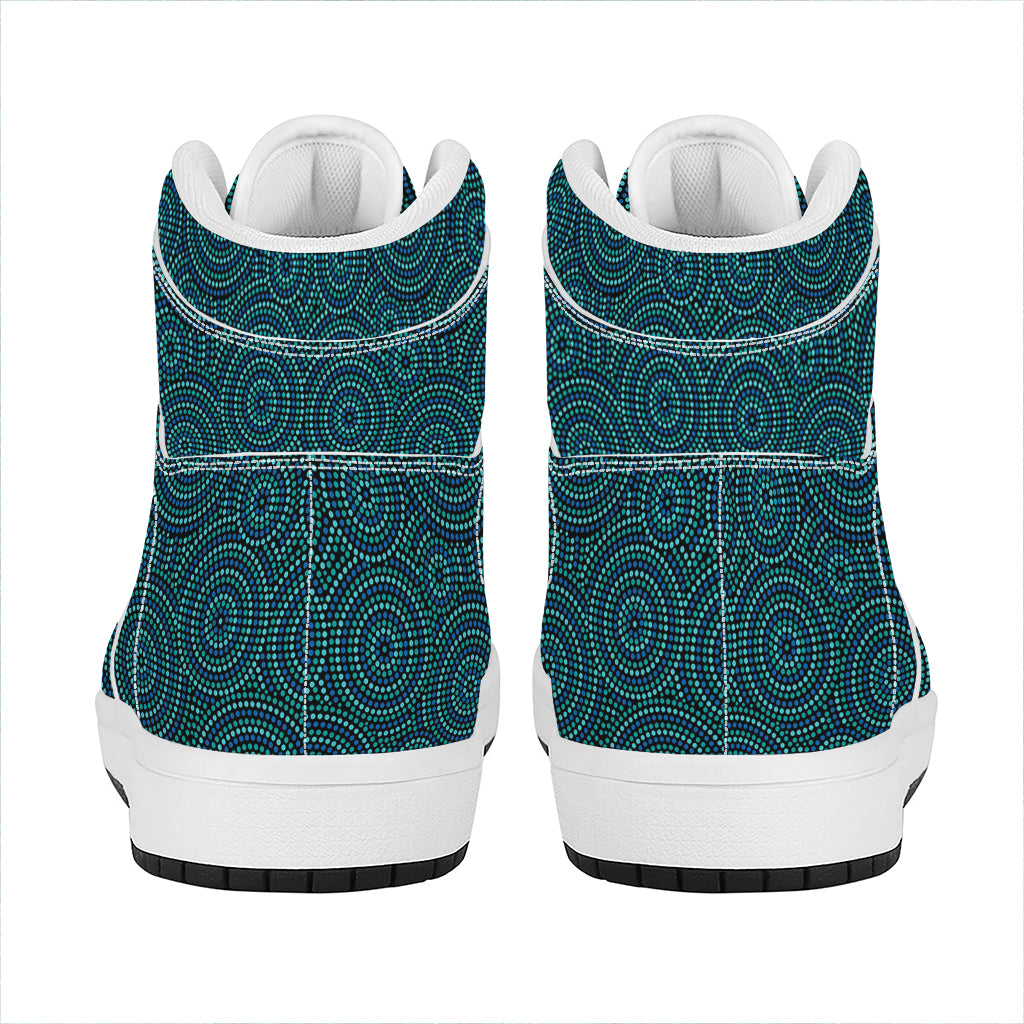 Blue Aboriginal Dot Pattern Print High Top Leather Sneakers