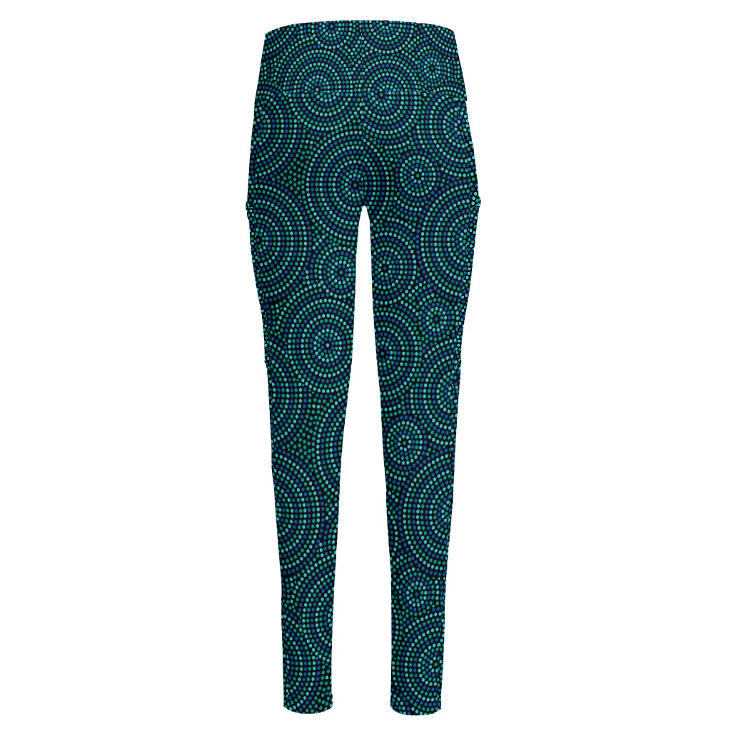 Blue Aboriginal Dot Pattern Print High-Waisted Pocket Leggings