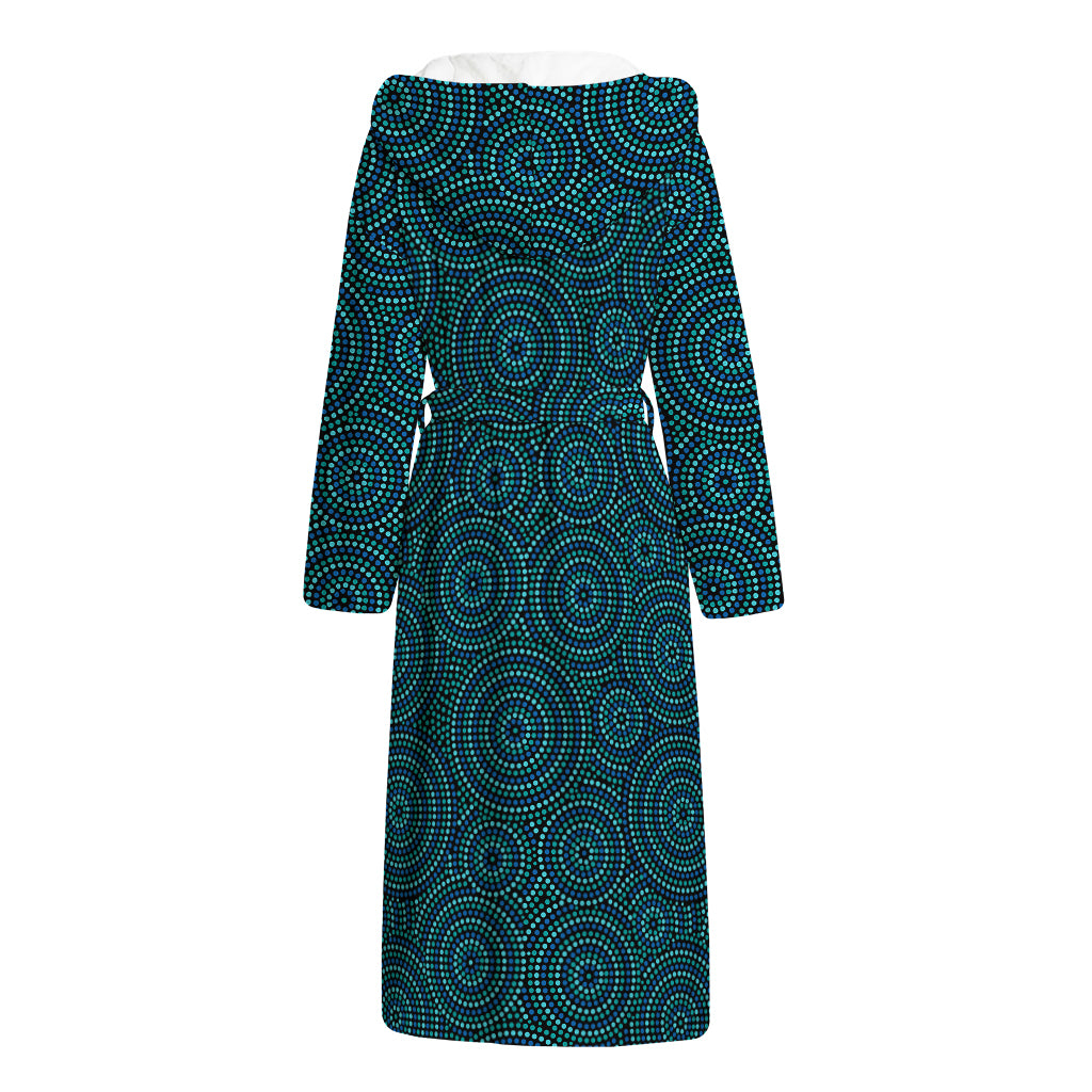 Blue Aboriginal Dot Pattern Print Hooded Bathrobe