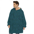 Blue Aboriginal Dot Pattern Print Hoodie Blanket